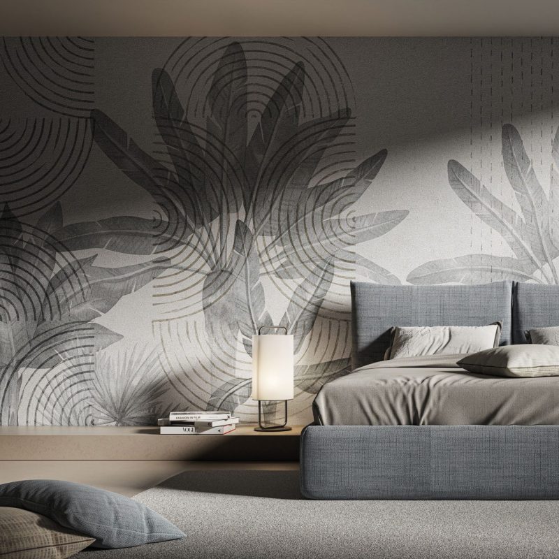 Patroclo-carta-da-parati-geometrica-con-foglie-a-tema-natura